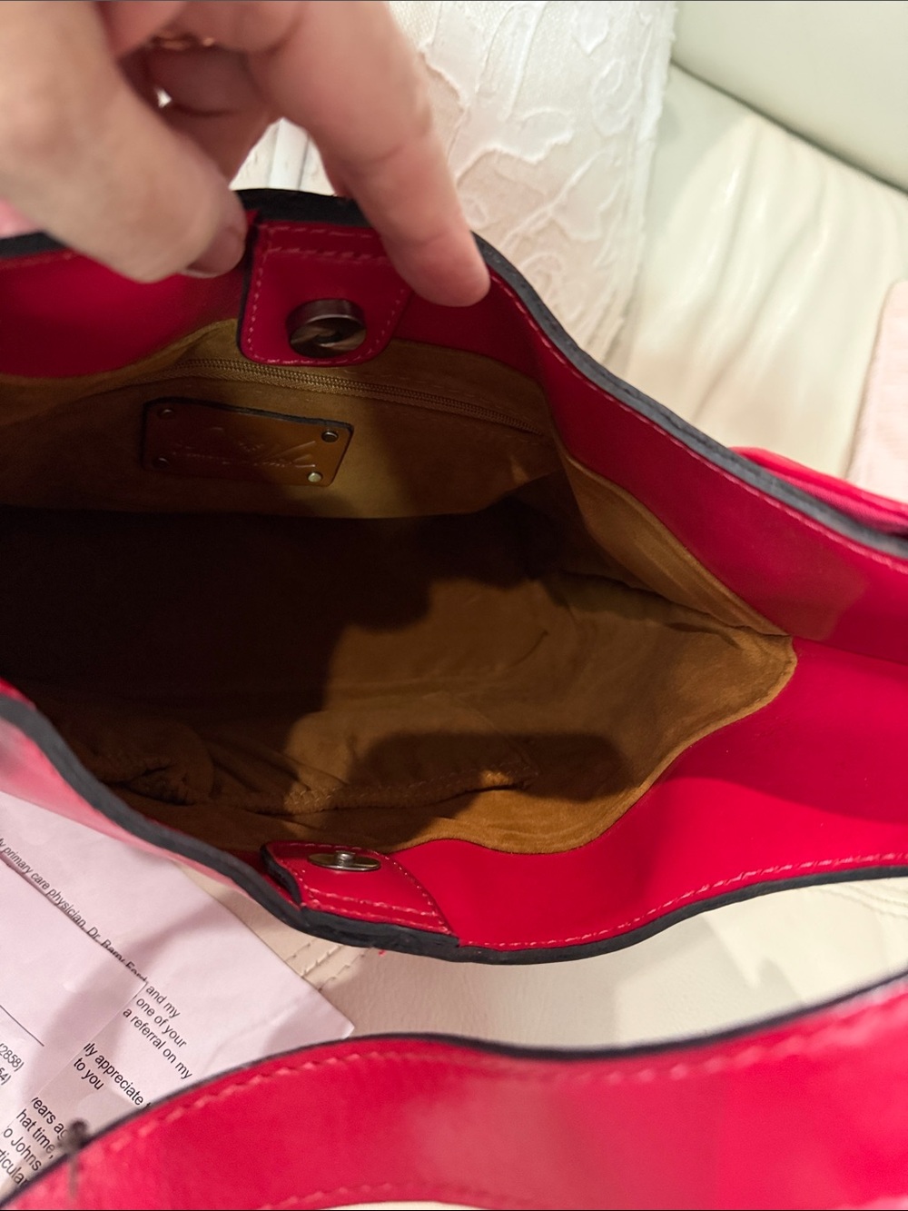 Patricia Nash Vibrant Red Leather Shoulder Bag with Bow Accents - Picture 6 of 6